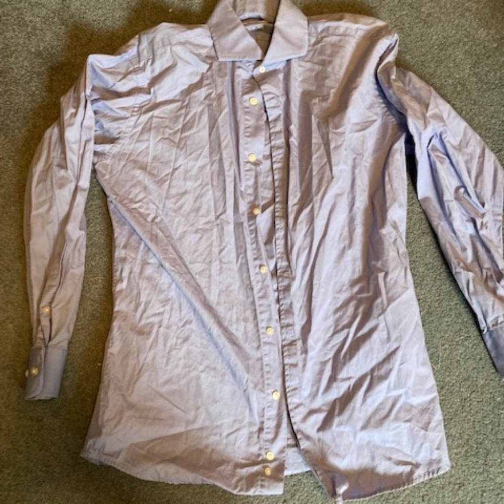 Isaac Mizrahi Button Up Shirt 15.5 32/33 Slim Fit Adult Blue Solid Collar Mens